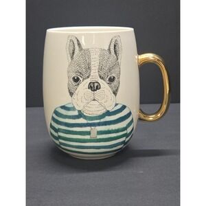 Pier 1 Imports French Bulldog Mug Gold Handle Limited Edition Dog Coffee Cup